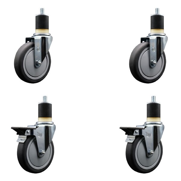 Service Caster 5'' Thermoplastic Rubber Wheel Swivel 1-7/8'' Expanding Stem Caster Set 2 Brakes, 4PK SCC-EX20S514-TPRB-2-PLB-2-178 - main